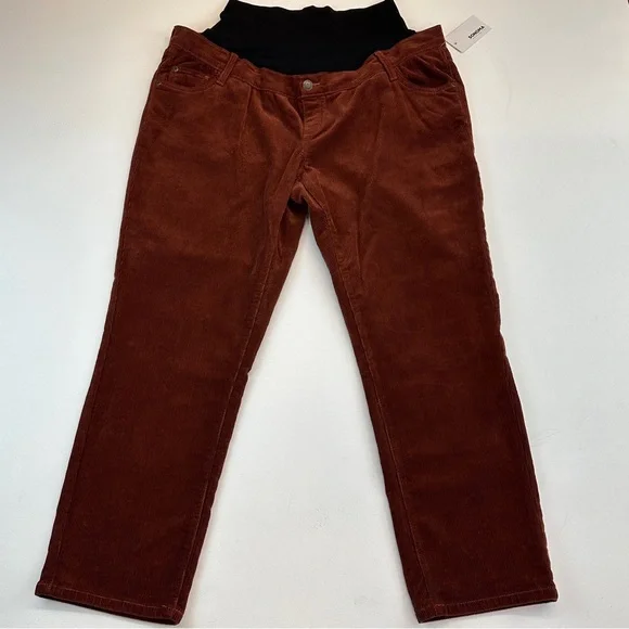 NWT Maternity Size 14 Brown Corduroy Ankle Pants with Belly Panel by Sonoma - Picture 3 of 11